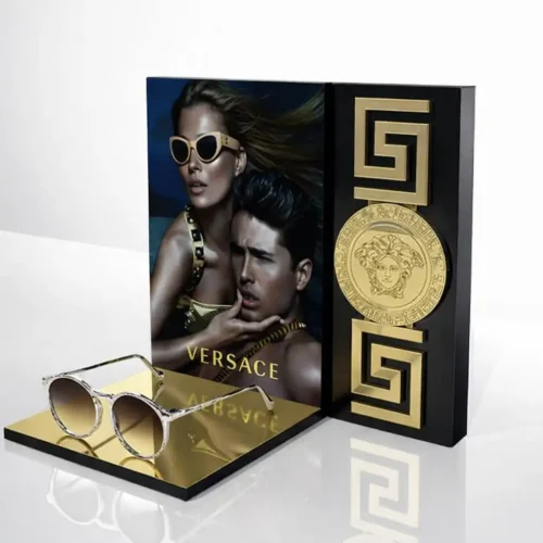 Espositore Plexiglass occhiali Versace in oro specchiato