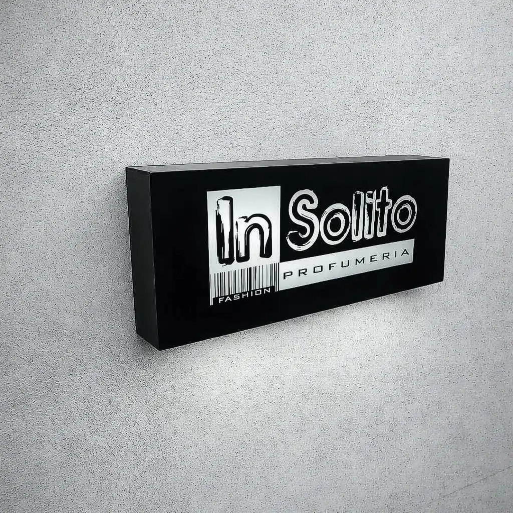 Insegna scatolata luminosa a cassonetto in PLEXIGLAS nero lucido da esterno