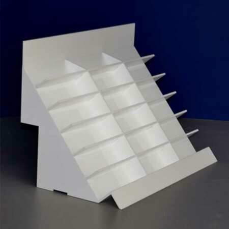 espositore porta occhiali plexiglass a scaletta con testata pubbbicitaria Grandvision
