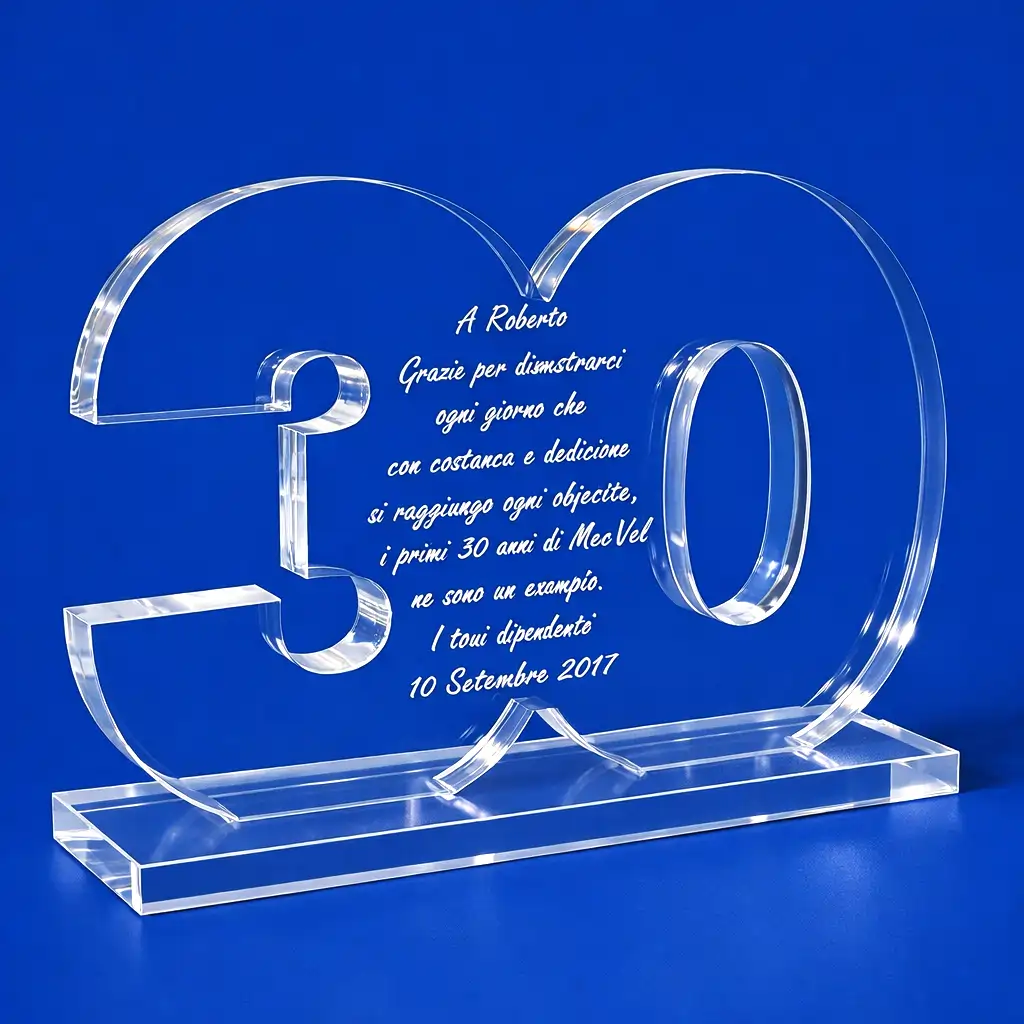 Targa Premio plexiglass trasparente 30 anni Mecvel Bologna