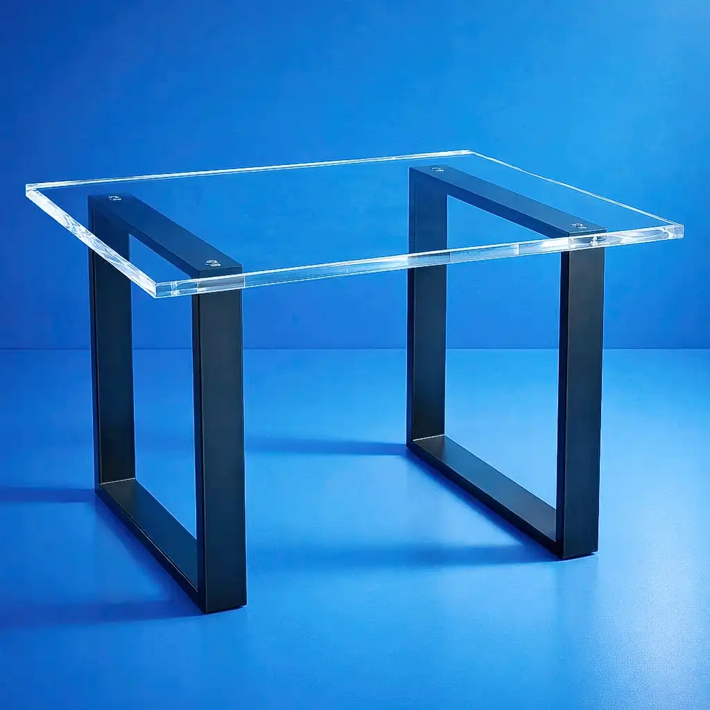 Tavolo plexiglass e metallo quadrato nero per le gambe